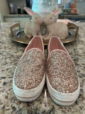 Keds Rose Gold Glitter Slip-On Platform Sneakers